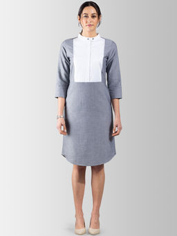 FableStreet - Mandarin Collar Pleated Yoke Dress