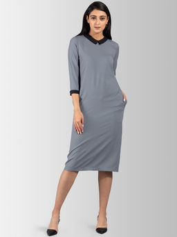 FABLE STREET - Collared Colour Block Below Knee Dress