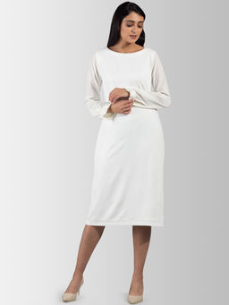 FableStreet - Full Sleeve Ruffle Detail Below Knee Shift Dress