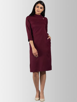 FableStreet - Side Button Mandarin Collar Knee Length Dress