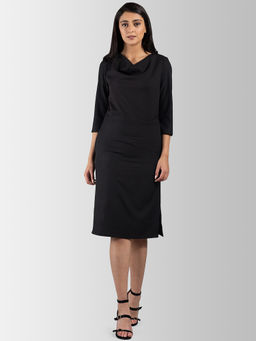FABLE STREET - Quarter Sleeve Cowl Neck Below Knee Dress