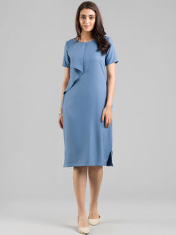 FableStreet - Blue Ruffle Shift Dress