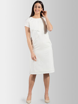 FableStreet - Boat Neck Ruffle Below Knee Shift Dress