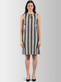 FableStreet - Striped Ikat Above Knee Sleeveless Shift Dress