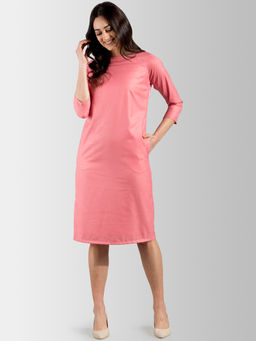 FableStreet - Quarter Sleeve Boat Neck Shift Dress