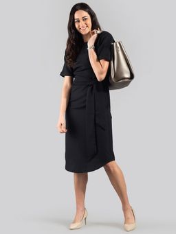 FABLE STREET - Drop Shoulder Asymmetric Hem Dress With Belt (Set of 2)