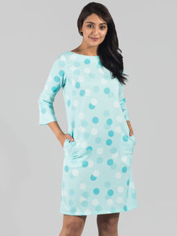 FableStreet - Boat Neck Knee Length Polka Dotted Shift Dress