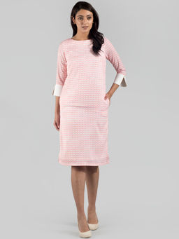 FableStreet - Boat Neck Printed Knee Length Shift Dress