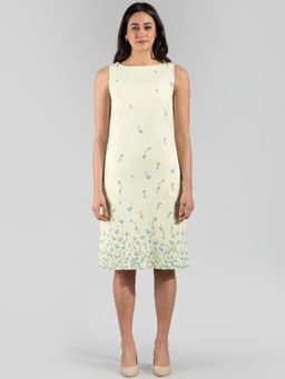 FableStreet - Boat Neck Floral Print Knee Length Shift Dress