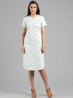 FableStreet - Cotton V Neck Rounded Hem Striped Shift Dress