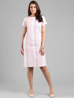 FableStreet - Hand Blocked Striped Knee Length Shift Dress