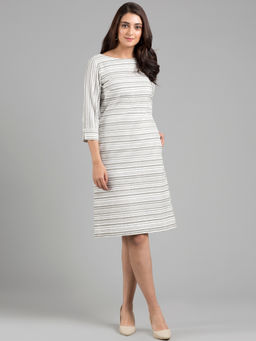 FableStreet - Printed Striped A Line Knee Length Dress
