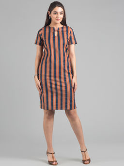 FableStreet - Striped Knee Length Shift Dress