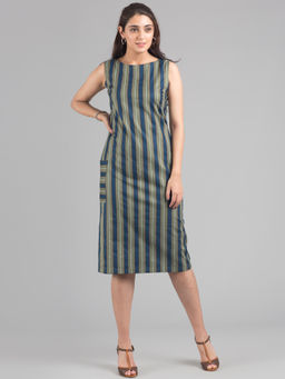 FableStreet - Striped Sleeveless Below Knee Shift Dress