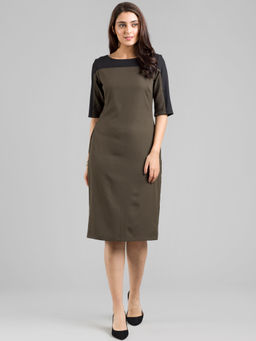 FableStreet - Seaweed Green Colour Block Shift Dress