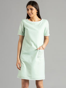 FableStreet - Mint Green Above Knee Patch Pocket Shift Dress
