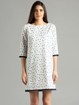 FABLE STREET - White Short Boxy Fit Floral Dress