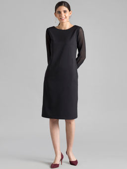 FableStreet - Black Sheer Sleeve Shift Dress