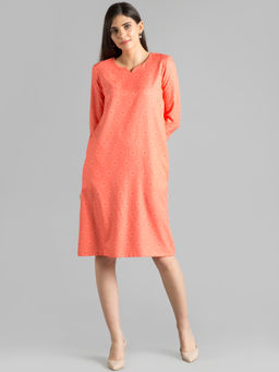 FableStreet - Coral Stylized Geometric Print Shift Dress