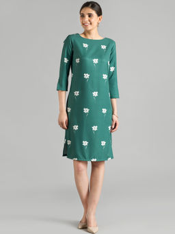 FableStreet - Green Floral Print Shift Dress
