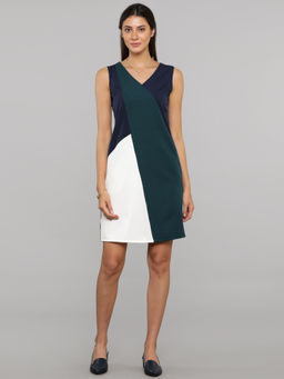 FableStreet - Navy Blue Colour Block Shift Dress