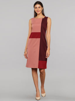 FableStreet - Pink Colour Block Shift Dress