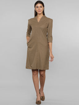 FABLE STREET - Brown Checks Knee Length Dress