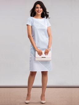 FableStreet - Diagonal Panelled Shift Dress - White & Blue