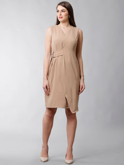 FableStreet - Beige Side Buckle Dress