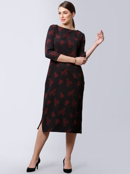 FABLE STREET - Black Floral Midi Dress