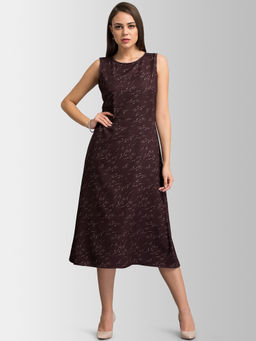 FABLE STREET - Brown Round Neck Printed A Line Midi Dress