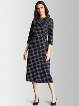 FABLE STREET - Black Check Below Knee A Line Midi Dress