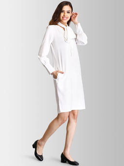 FABLE STREET - Off White Detachable Tie Up Knee Length Dress