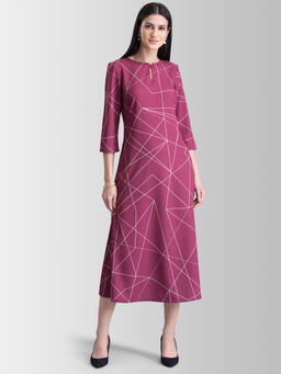 FABLE STREET - Maroon Printed Midi Dress