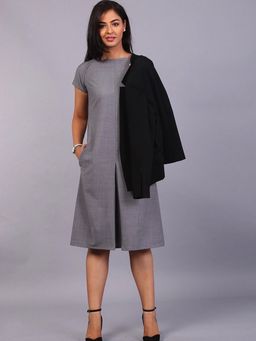 FableStreet - Front Pleat A Line Dress - Grey