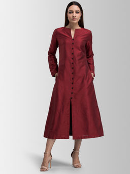 FableStreet - Red Solid Dress