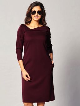 FableStreet - Broad Neck Shift Dress - Maroon