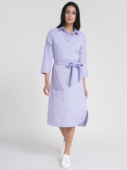 FableStreet - Cotton Pleated Shirt Dress - Lavender
