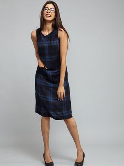FableStreet - Plaid Shift Dress - Blue & Black