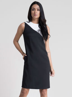 FableStreet - Colorblock Shift Dress Black, White, And Grey