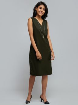 FableStreet - V Neck Shift Dress - Seaweed Green