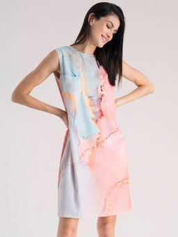 FableStreet - Marble Print Shift Dress Light Pink