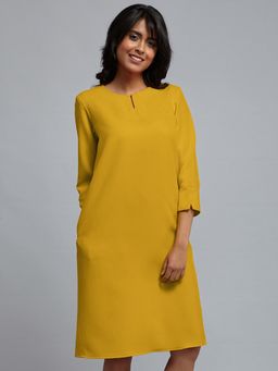 FableStreet - Front Keyhole Straight Fit Dress - Mustard