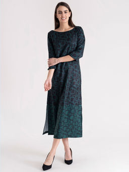 FableStreet - Multi Color Boat Neck Geometric Print Shift Dress