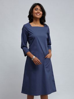 FABLE STREET - Rectangular Neck A Line Dress - Blue