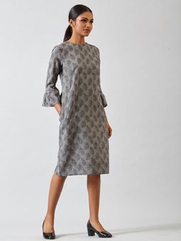 FableStreet - Gathered Bell Sleeve Shift Dress - Grey