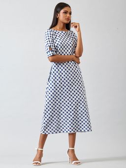 FABLE STREET - A Line Midi Dress - White & Blue