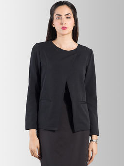 FableStreet - Round Neck Front Pocket Asymmetric Blazer