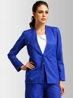 FableStreet - Cobalt Blue Stylish Solid Blazer