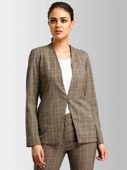 FABLE STREET - Brown Classic Formal Checks Blazer